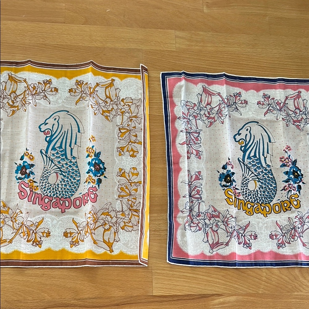 Vintage Singapore Lion Head Scarf Set of 2